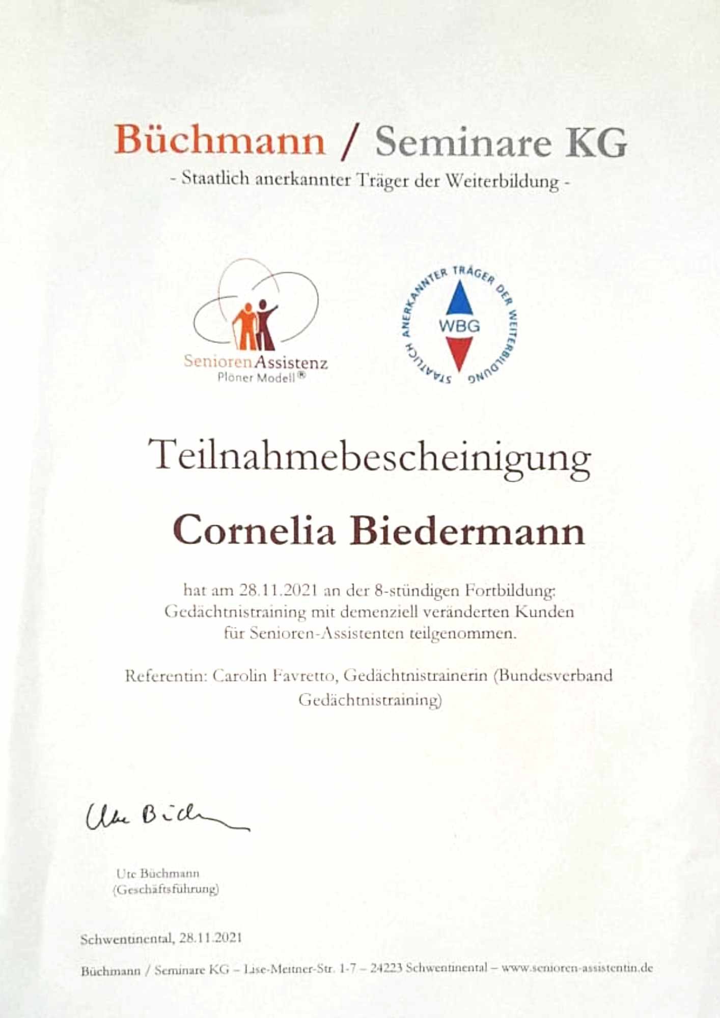 C. Biedermann Teilnahme Seniorenasissten 2021